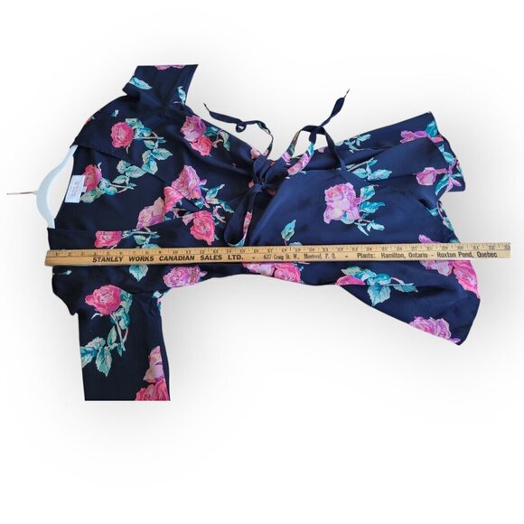 Stone Cold Fox Black Tropical Silk Wrap Mini Dress Long Sleeve XS Boho LA - Picture 10 of 11